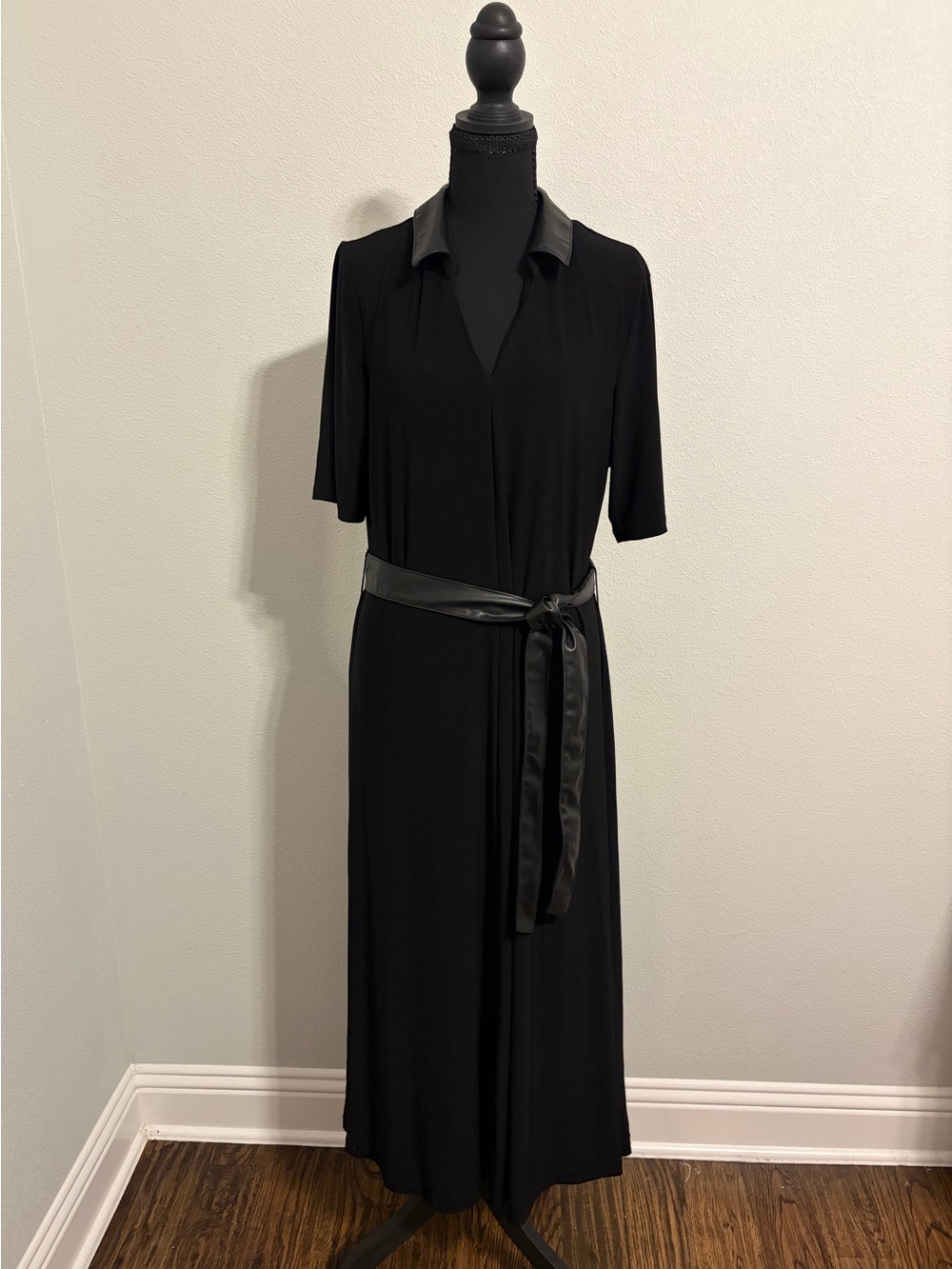 MSK Black Faux Leather Trim Belted Midi Maxi Dress XL